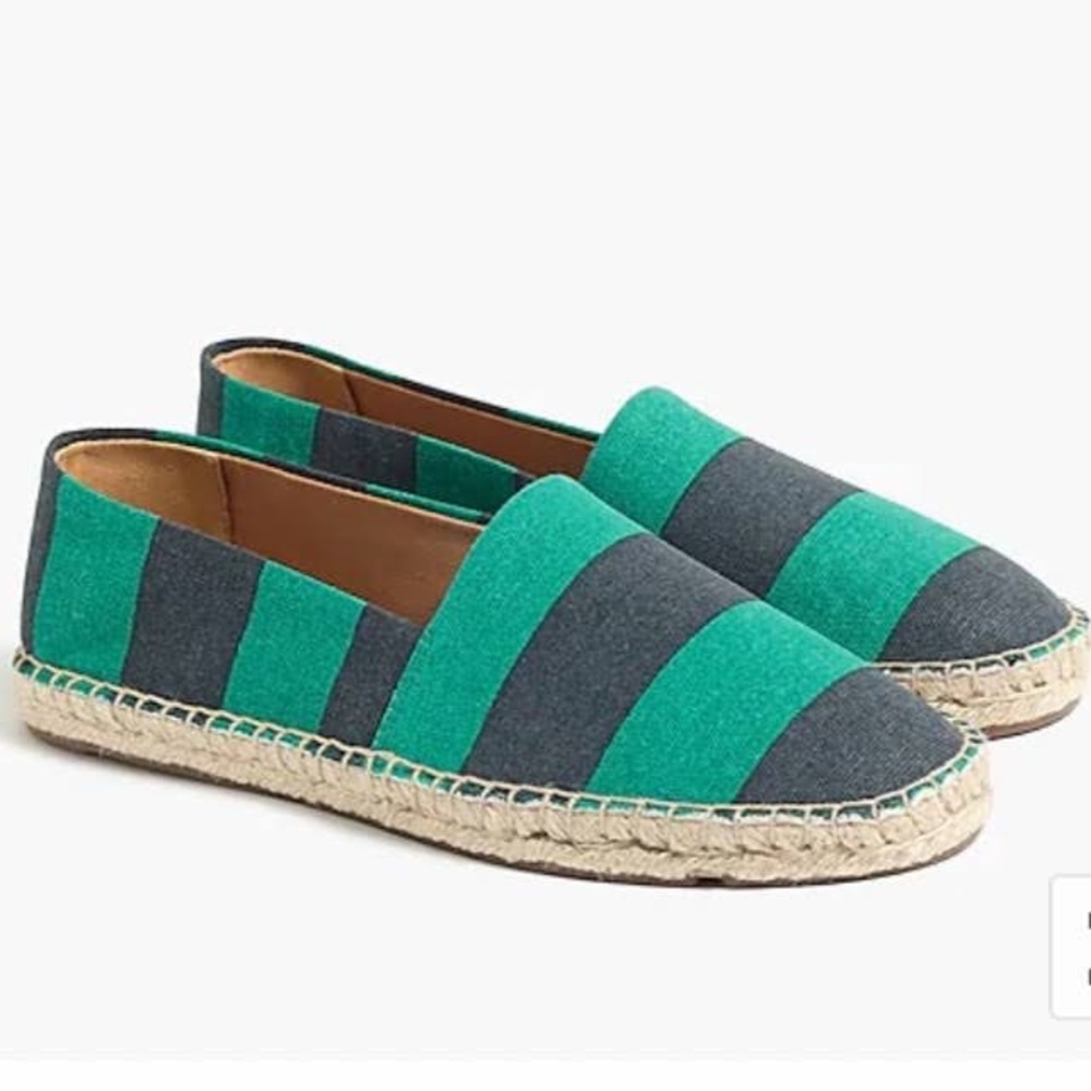 NWOT J.Crew STRIPED CANVAS SLIP-ON ESPADRILLES Green Stripe Size 8.5